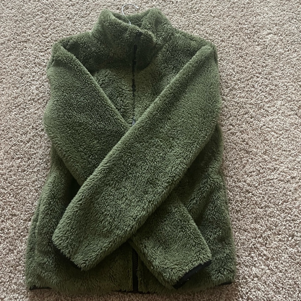 PINK Forest Green Zip Up Sherpa